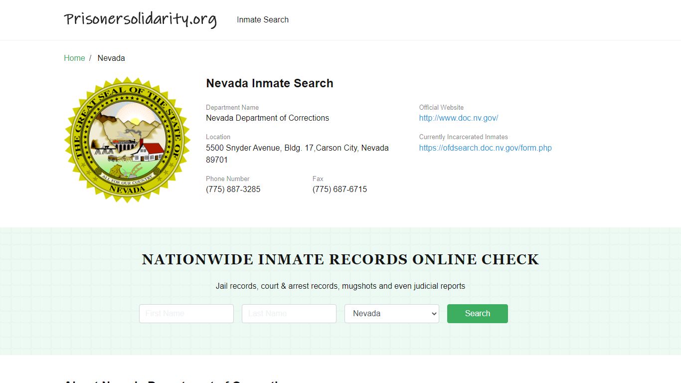 Nevada Inmate Search – Nevada Department of Corrections ...